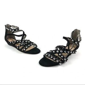 Sam Edelman Dustee Studded Black Suede Gladiator Sandals 6M Strappy Mini Wedge